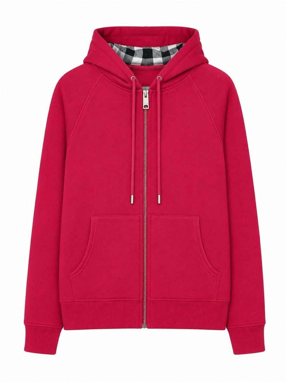 Burberry Red Cotton Zip Up Sweatshirt/Hoodie L Nova Check Plaid Hood EUC - Picture 2 of 11